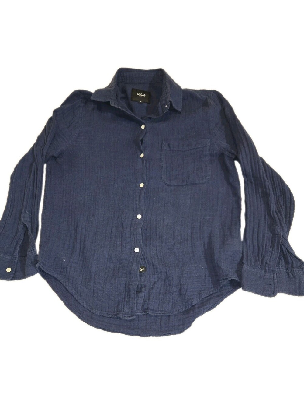 rails long sleeve button up shirt Women's Sz XS 💯 cotton Gauze Navy Front Chest